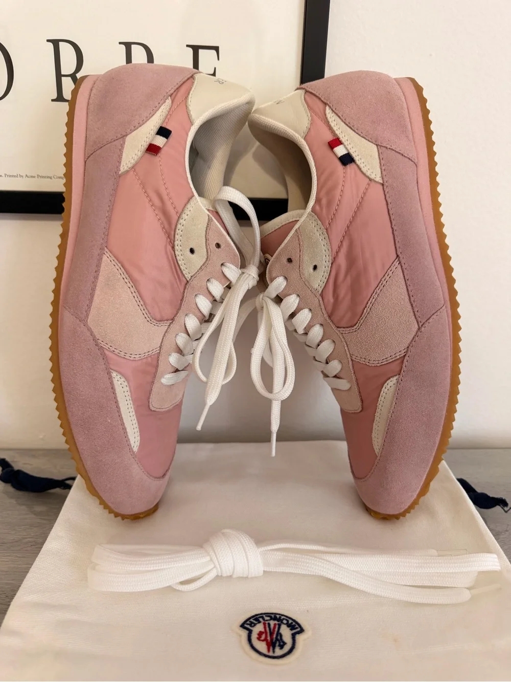 Moncler Authentic Pink Suede & Nylon low-top Retro Sneakers Size 8 (EU 38)